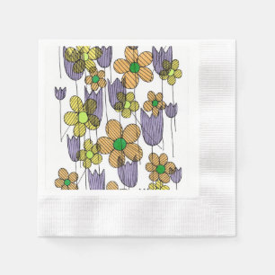 Retro bloemendoodle handgetekend patroon papieren servet