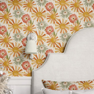 Retro bloemenexplosie op beige behang