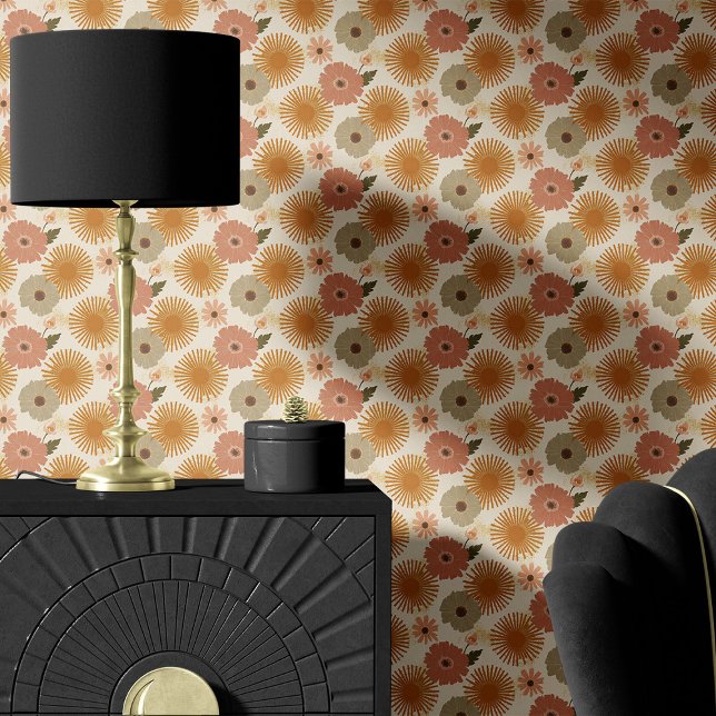 Retro bloemenexplosie op crème behang (Creator heeft geüpload)