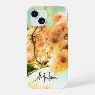 Retro bloemenfoto gepersonaliseerd iPhone 15 case