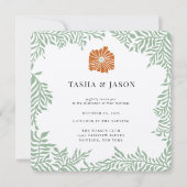 Retro Bloemengroen Lijst bruiloft uitnodiging (Voorkant)