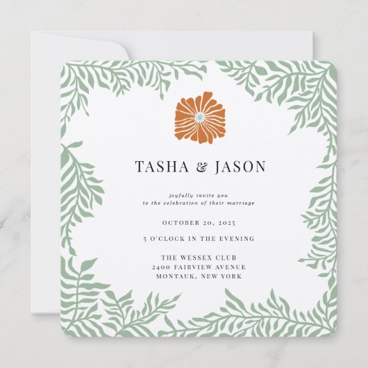 Retro Bloemengroen Lijst bruiloft uitnodiging (Voorkant)