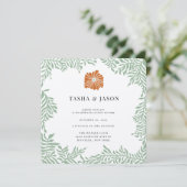 Retro Bloemengroen Lijst bruiloft uitnodiging (Staand voorkant)