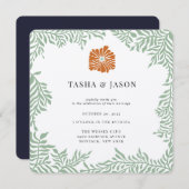 Retro Bloemengroen Lijst bruiloft uitnodiging (Voorkant / Achterkant)