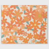 Retro bloemengroovy tan sinaasappel cadeaupapier (Vlak)
