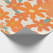 Retro bloemengroovy tan sinaasappel cadeaupapier (Hoek)