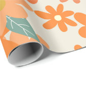 Retro bloemengroovy tan sinaasappel cadeaupapier (Rol Hoek)