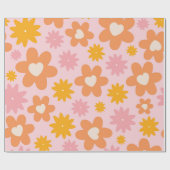 Retro bloemenhartpatroon cadeaupapier (Vlak)