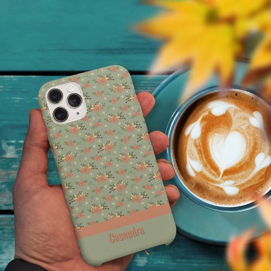 Retro bloemenherfst groen patroon op maat Case-Mate iPhone case