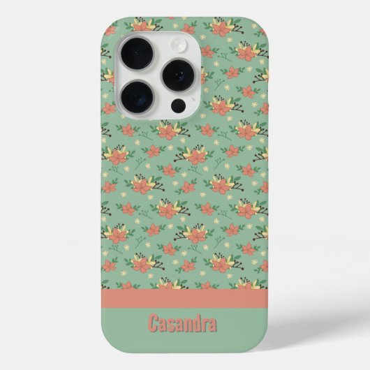 Retro bloemenherfst groen patroon op maat Case-Mate iPhone case (Achterkant)