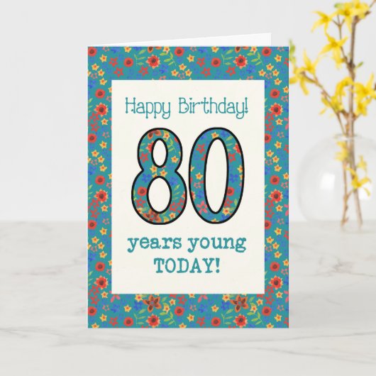 Retro BloemenKaart van de Verjaardag 80 Jaar van Kaart (Gele Bloem)