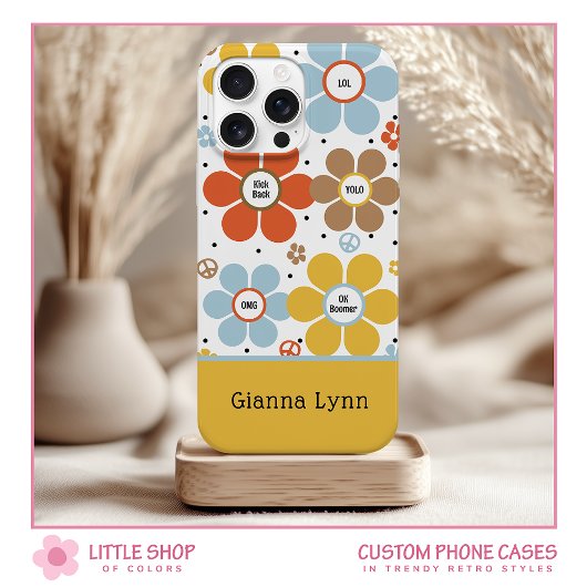 Retro Bloemenkracht Monogram Case-Mate iPhone Case