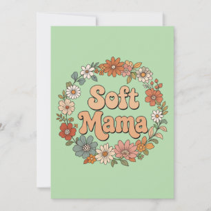 Retro bloemenkrans "Soft Mama" Groovy typografie Kaart