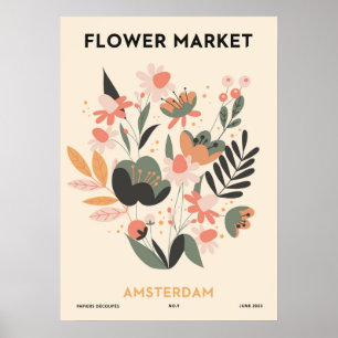 Retro Bloemenmarkt Amsterdam Kleurrijke Bloemen Poster