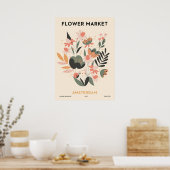 Retro Bloemenmarkt Amsterdam Kleurrijke Bloemen Poster (Keuken)