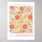 Retro Bloemenmarkt Amsterdam Rood Geel Bloemen Poster (Voorkant)