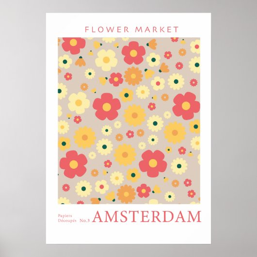 Retro Bloemenmarkt Amsterdam Rood Geel Bloemen Poster (Voorkant)
