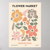 Retro Bloemenmarkt Barcelona Kleurrijke Bloemen Poster (Voorkant)