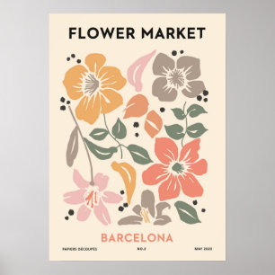 Retro Bloemenmarkt Barcelona Kleurrijke Bloemen Poster