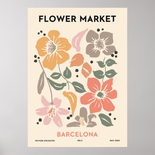 Retro Bloemenmarkt Barcelona Kleurrijke Bloemen Poster (Voorkant)