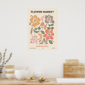 Retro Bloemenmarkt Barcelona Kleurrijke Bloemen Poster (Keuken)
