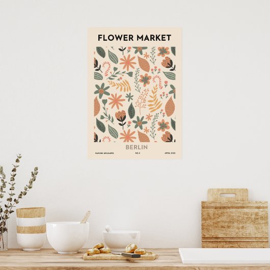 Retro Bloemenmarkt Berlijn Kleurrijke Bloemen Poster (Keuken)