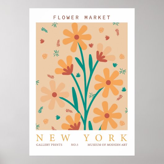 Retro Bloemenmarkt New York Sinaasappel Abstract Poster (Voorkant)