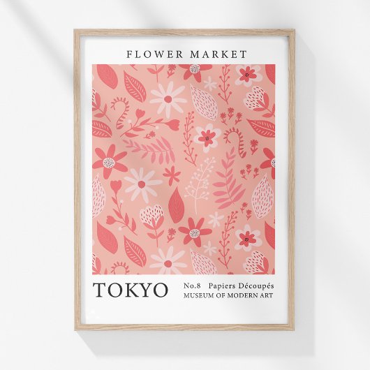 Retro Bloemenmarkt Tokyo Roze Abstract Bloemen Poster