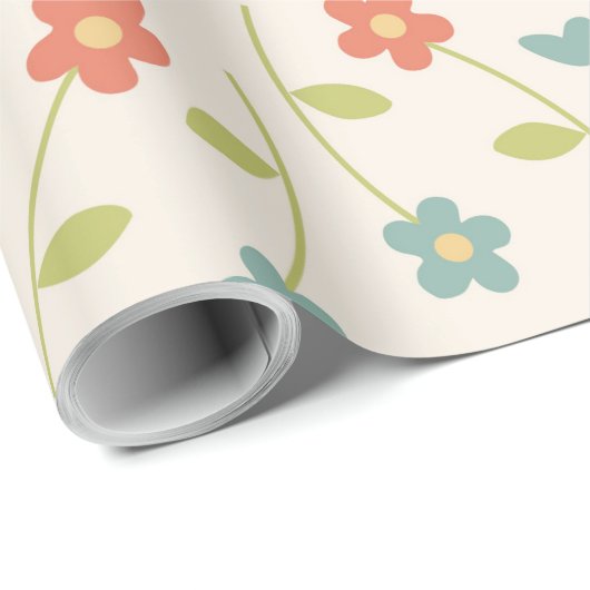 Retro bloemenmotief Schattigee bloemen Elegant Cadeaupapier (Rol Hoek)