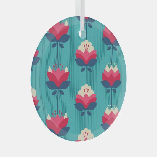 Retro bloemennaadloos patroon. glas ornament (Voorkant Rechts)