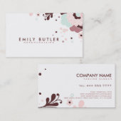 Retro bloemenontwerp bruin wit en roze visitekaartje (Voorkant / Achterkant)