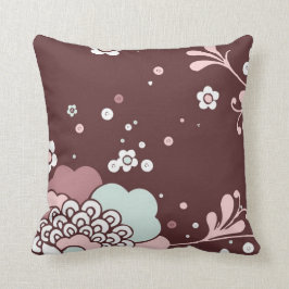 Retro bloemenontwerp bruine, blauwe en roze accent kussen