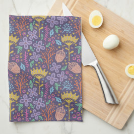 Retro bloemenontwerp met bloemen en vruchten. theedoek