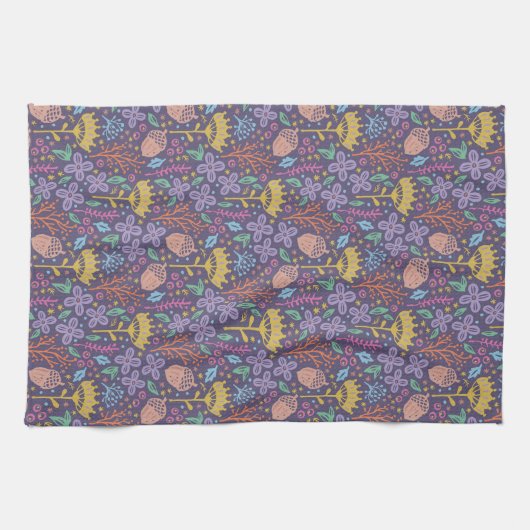 Retro bloemenontwerp met bloemen en vruchten. theedoek (Horizontaal)