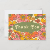  Retro Bloemenpatroon Boho 70s Huwelijk Bedankkaart (Achterkant)