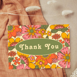  Retro Bloemenpatroon Boho 70s Huwelijk Bedankkaart