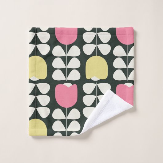 Retro bloemenpatroon geel roze groen bad handdoek (Wasdoekje)