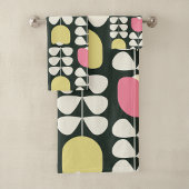 Retro bloemenpatroon geel roze groen bad handdoek