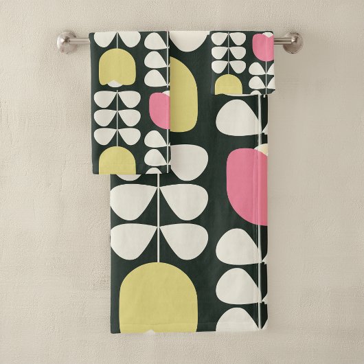 Retro bloemenpatroon geel roze groen bad handdoek