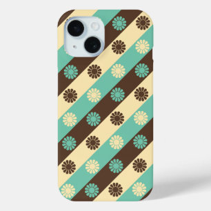 Retro Bloemenpatroon Groen, Crème, Bruin, iPhone 15 Case