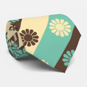 Retro Bloemenpatroon Groen, Crème, Bruin, Stropdas (Opgerold)