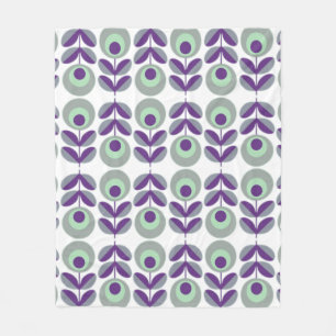 Retro bloemenpatroon in Paarse en mintgroen. Fleece Deken