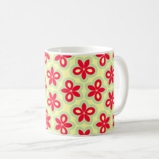 Retro Bloemenpatroon in Rood, Crème en Mint Groen Koffiemok