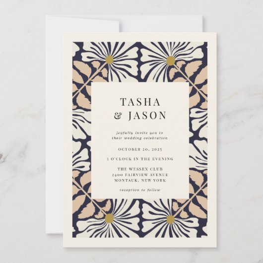 Retro bloemenpatroon Lijst bruiloft uitnodiging (Voorkant)
