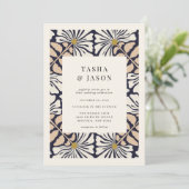 Retro bloemenpatroon Lijst bruiloft uitnodiging (Staand voorkant)