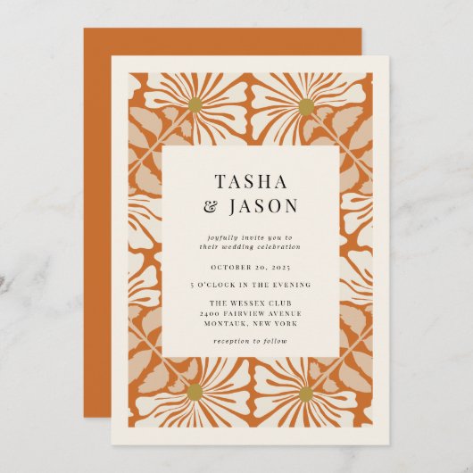 Retro bloemenpatroon Lijst bruiloft uitnodiging (Voorkant / Achterkant)