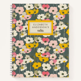 Retro bloemenpatroon monogram notitieboek