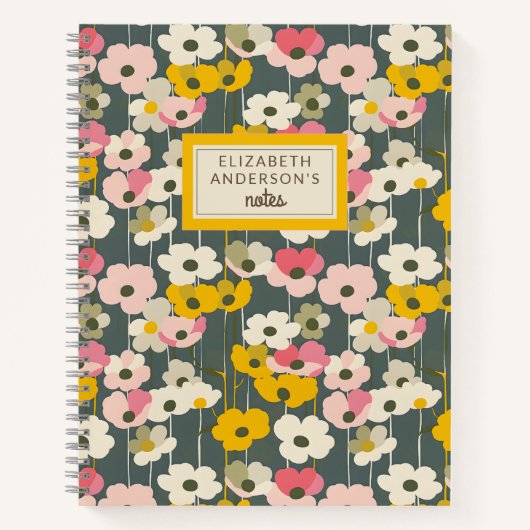 Retro bloemenpatroon monogram notitieboek (Voorkant)