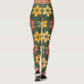 Retro Bloemenpatroon op een groene achtergrond Leggings (Achterkant)