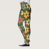 Retro Bloemenpatroon op een groene achtergrond Leggings (Links)